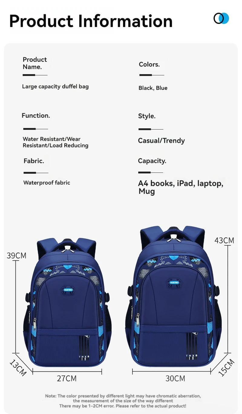 Lightweight Boys Schoolbag for Grades 1-6 | Large Capacity Kids Bag