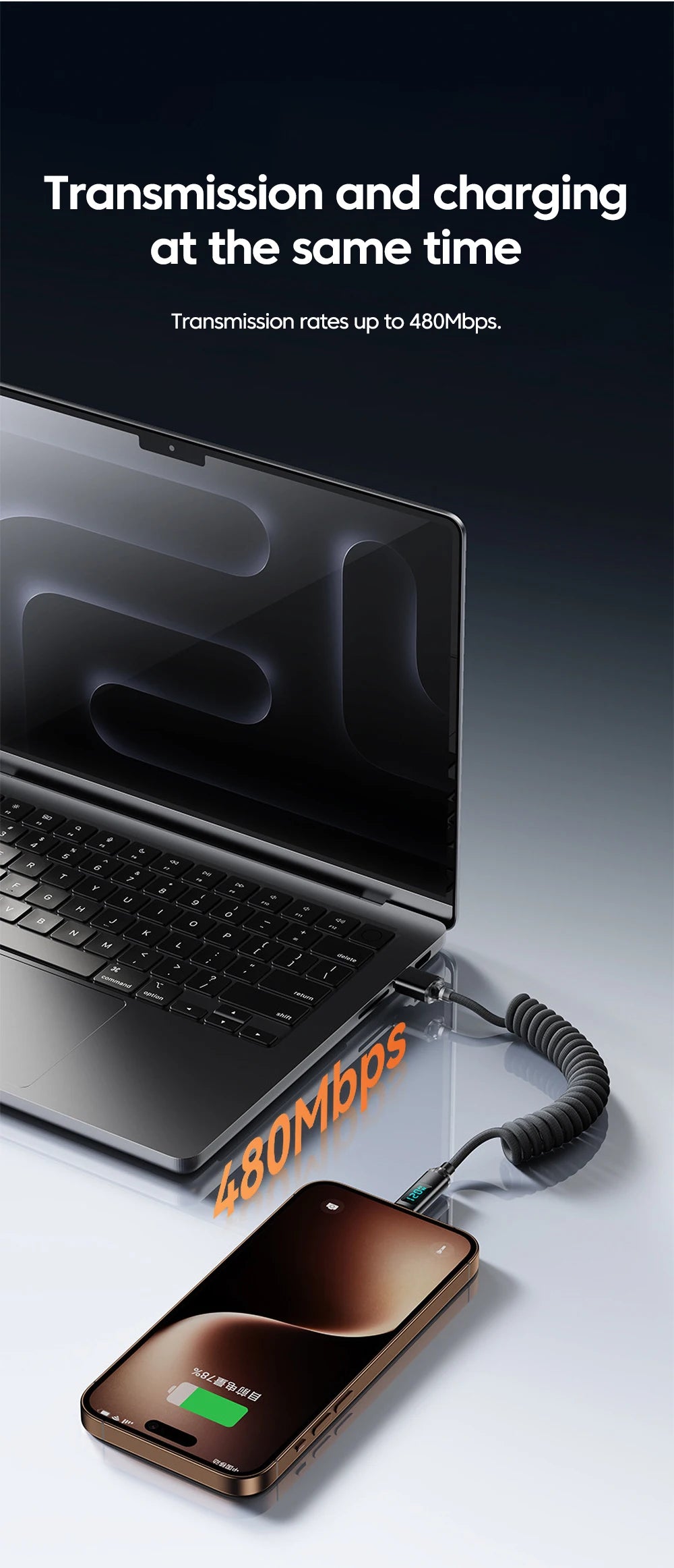 120W Fast Charging Retractable Cable | USB A to Type C Charger