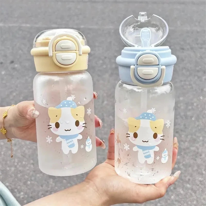 500ML Cute Cat Water Bottle | Portable Straw Cup for Kids