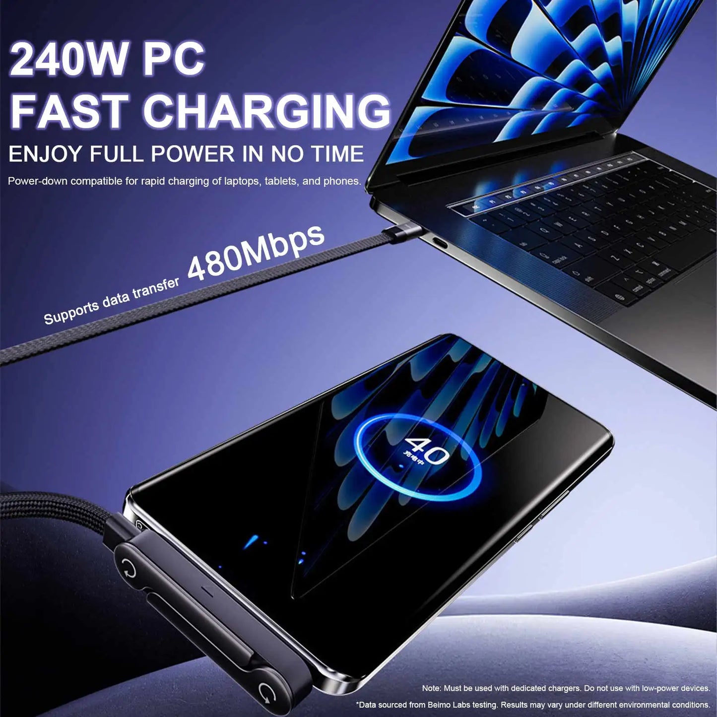 Fast Charge USB-C Braided Cable with Built-in Phone Stand | 240W