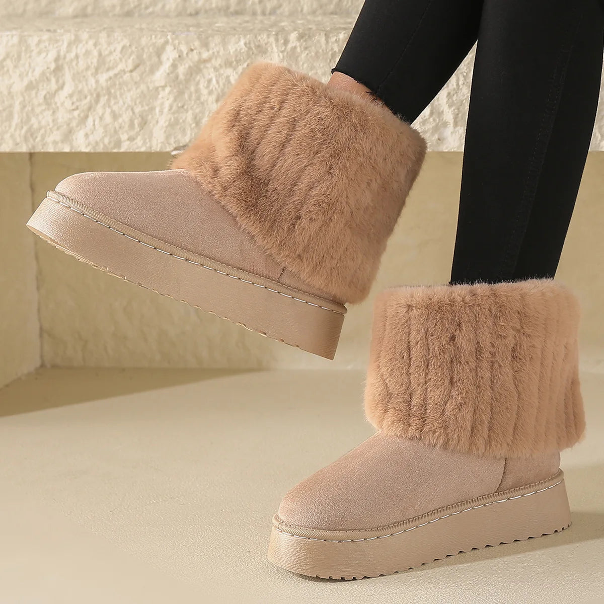 Men's Korean Style Fleece Snow Boots | Warm Plush Mid-Calf Winter Loafers