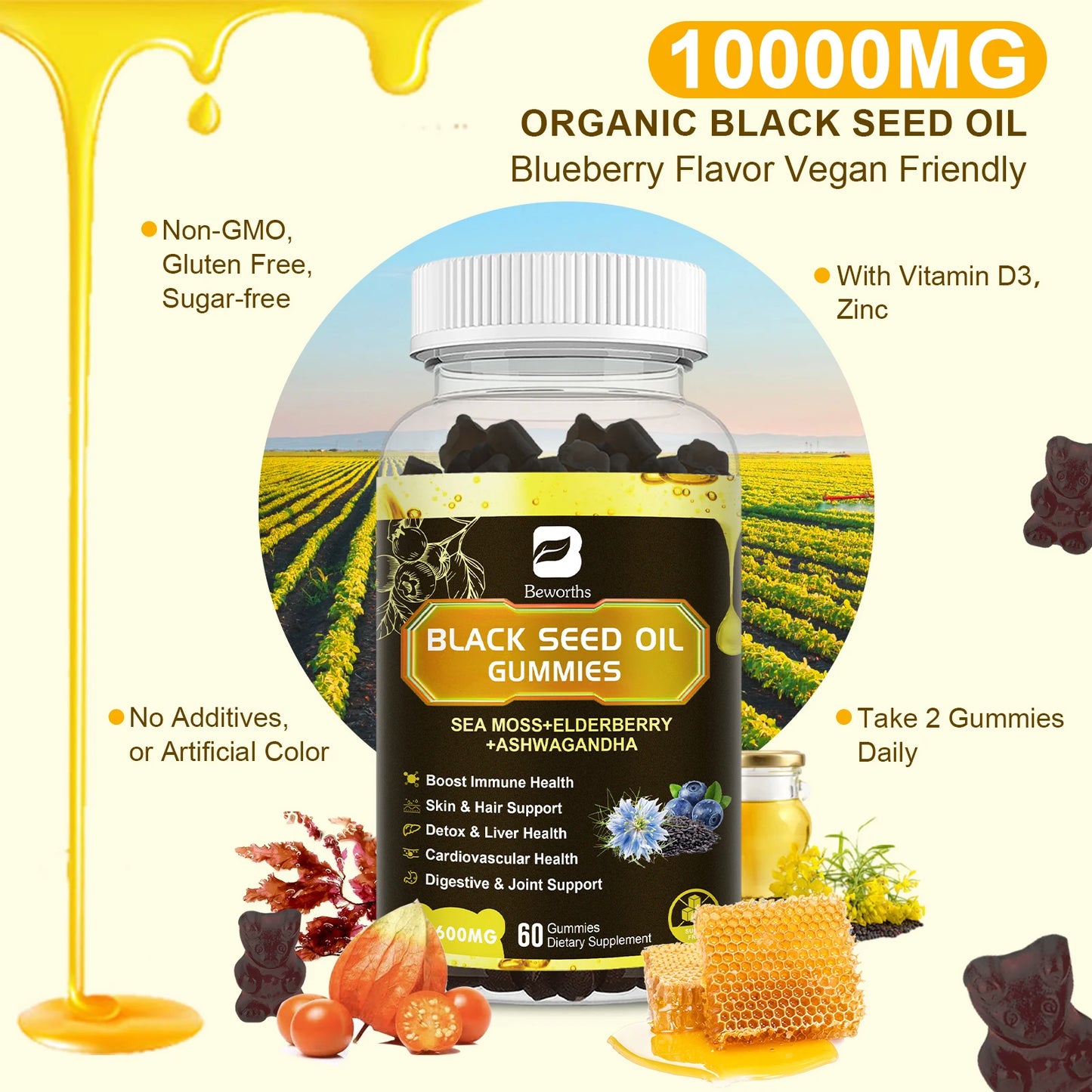 12 in 1 Black Seed Oil Gummies with Ashwagandha for Health