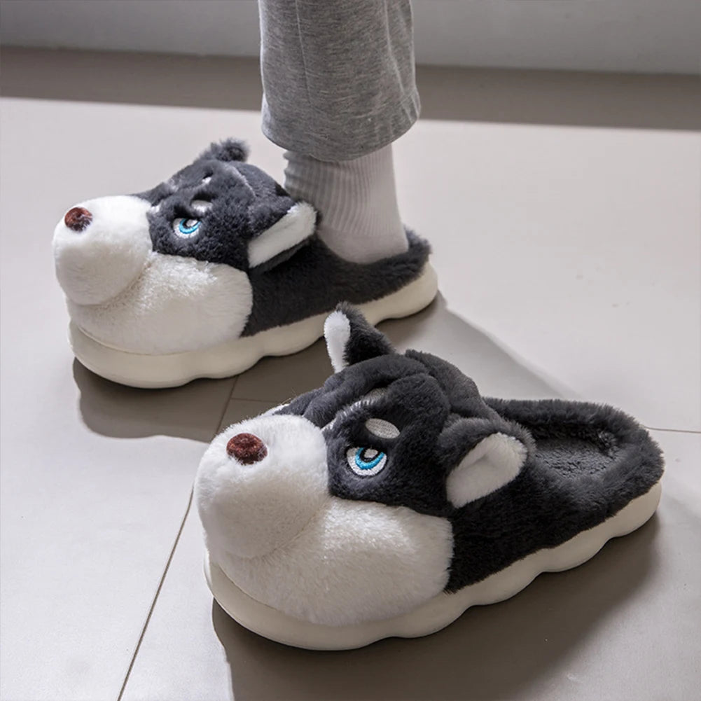 Cute 3D Husky Plush Slippers | Cozy Fuzzy Indoor Dog Shoes