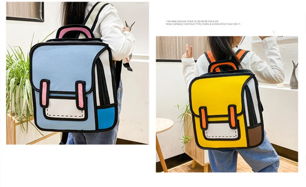 Trendy 2D Comic Print Student Schoolbag | Adjustable Large Capacity Backpack