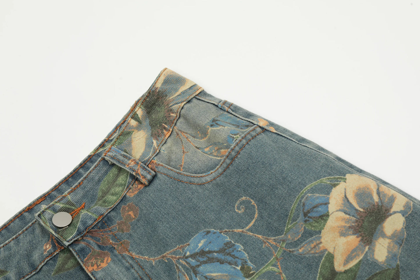 Vintage Floral Wide Leg Denim Pants | Trendy Y2K Casual Trousers