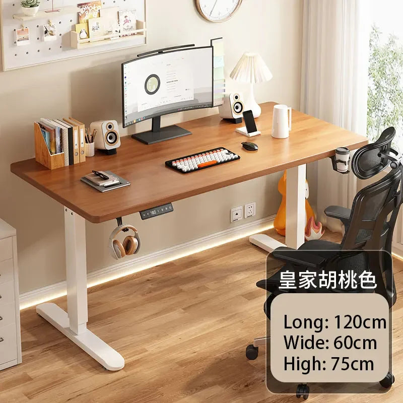 Electric Height Adjustable Solid Wood Computer Desk for Home & Office