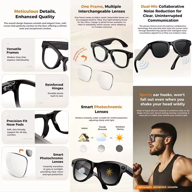 AI Smart Glasses | Real-Time Translation, Video Recording & Music