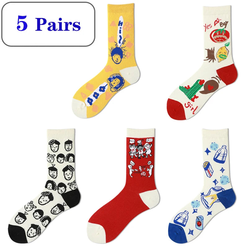 5 Pairs Colorful Funny Villain Socks | Quirky Harajuku Style