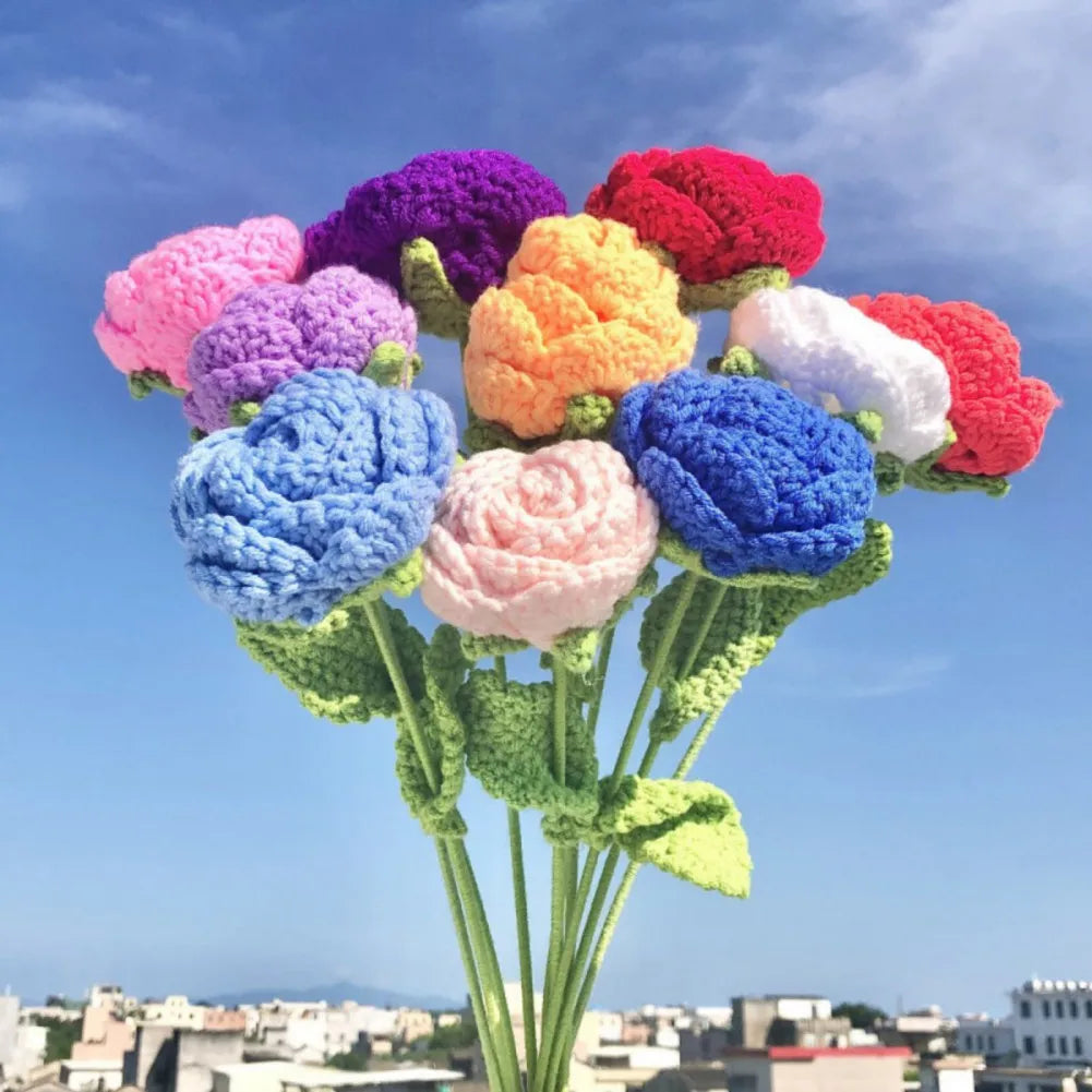 6pcs Multi-Color Crochet Rose Bouquet | Handmade Floral Decor