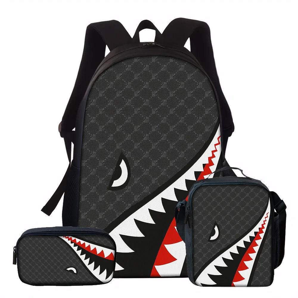 3pcs Shark Pattern Backpack Set | Stylish Unisex Gift