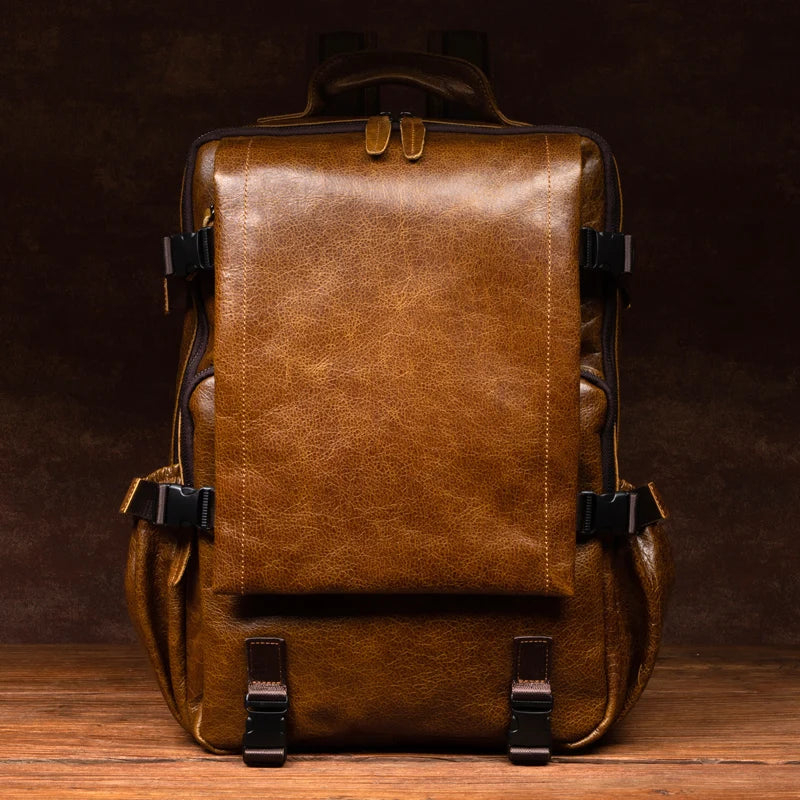 Retro Cowhide Backpack | Large Capacity Travel & Business Bag