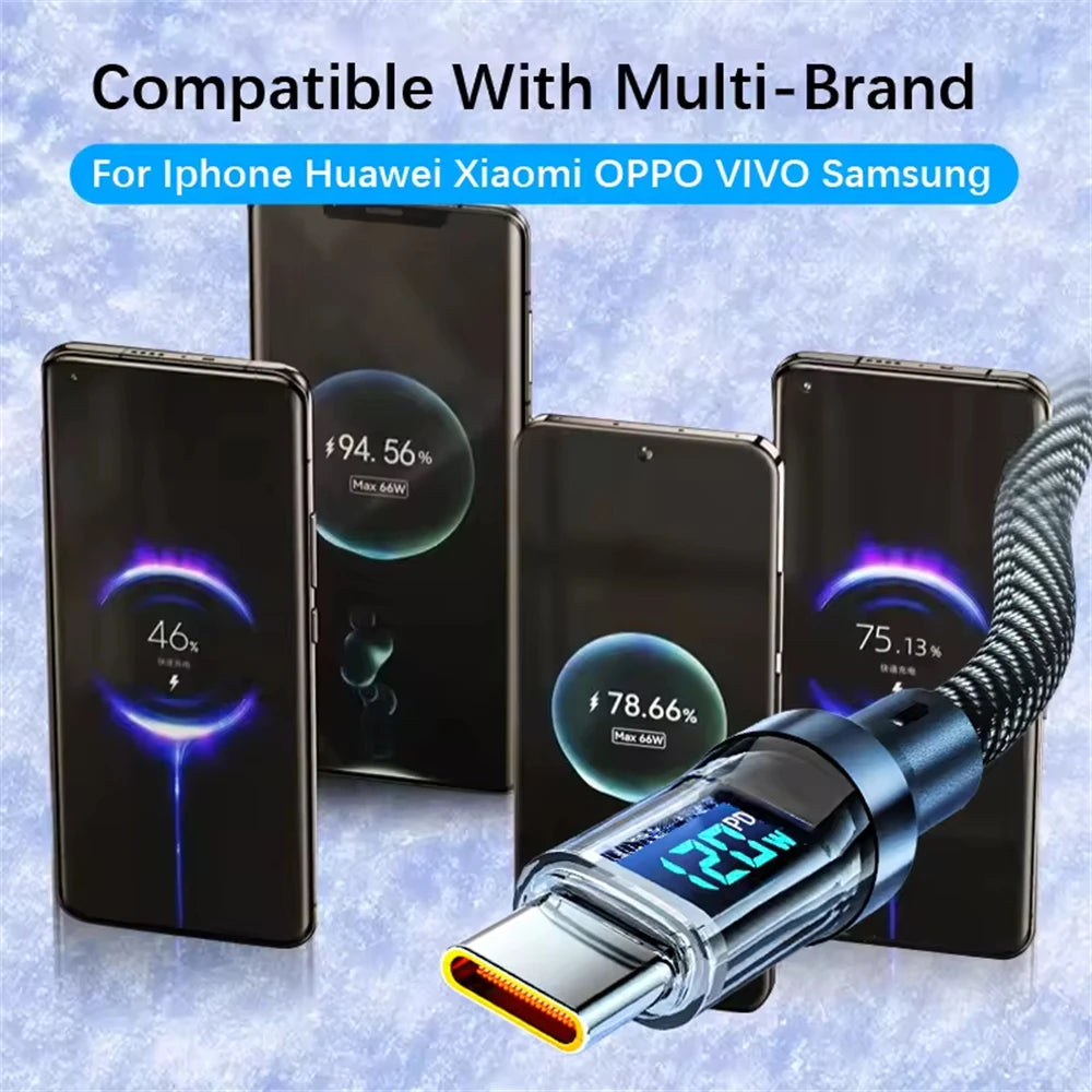 100W USB C & 120W USB A Charging Cables with LED Display