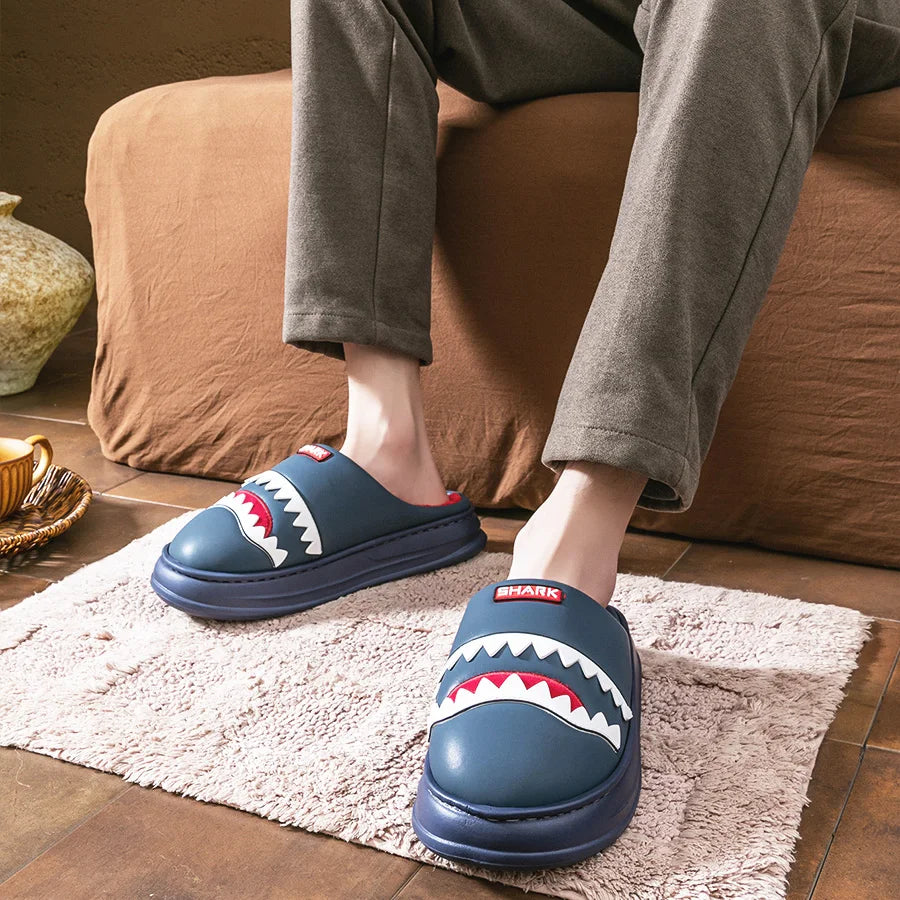 Cozy Warm Shark Design Platform Slippers for Men | Comfortable House Shoes