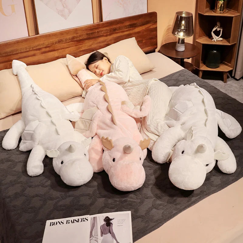 Giant White Dragon Plush Toy | Magical Hug Pillow With Wings