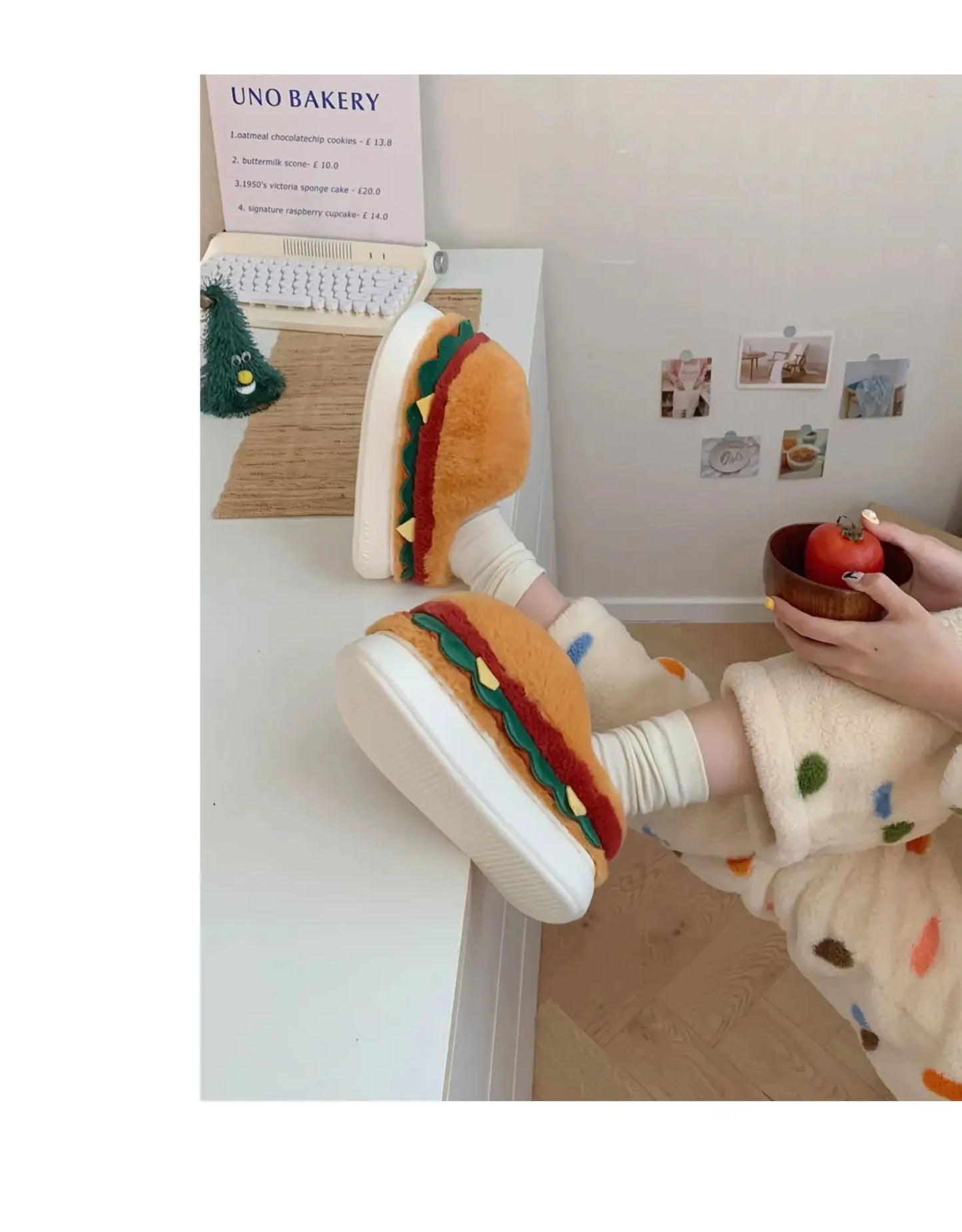 Cute Hamburger Plush Slippers | Warm & Cozy Indoor Footwear