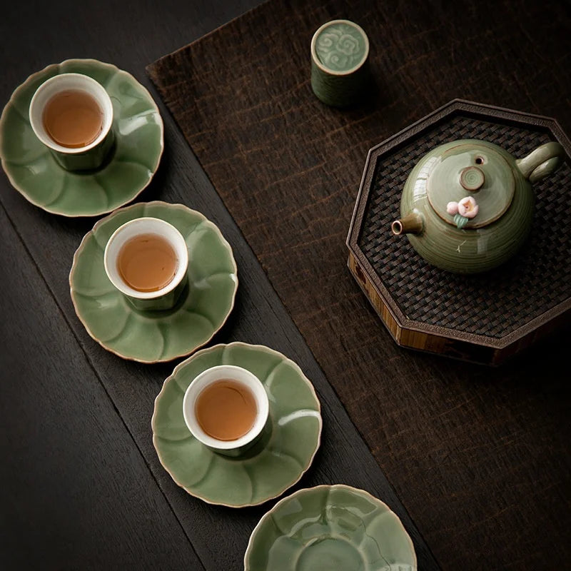 Japanese Ceramic Petal Coaster | Elegant Anti-Scald Teaware Accessory