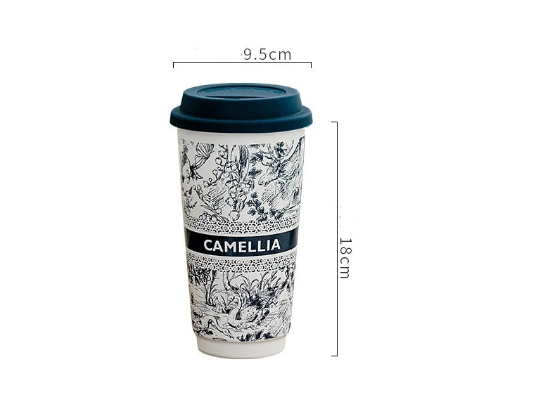 Taza de Café de Cerámica de Gran Capacidad con Tapa de Silicona | Elegante y Práctica