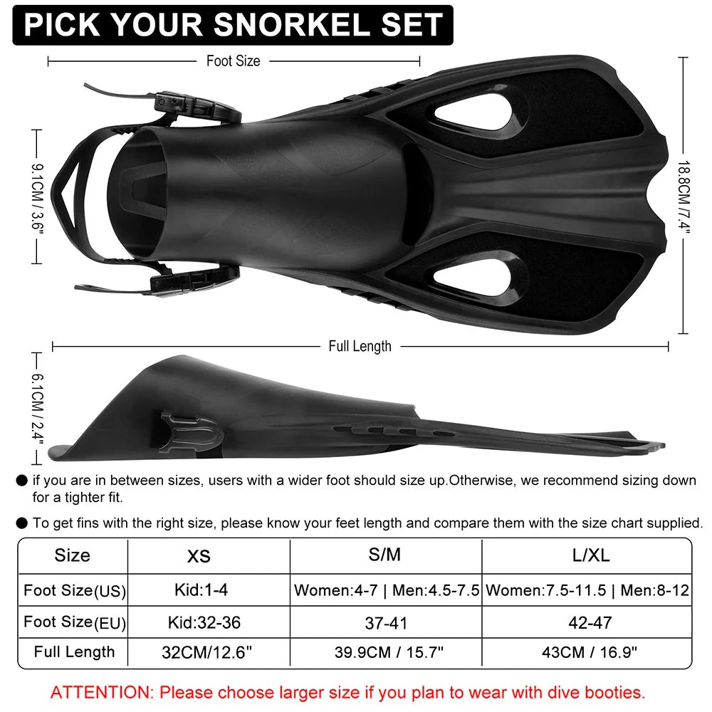 Adjustable Silicone Snorkel Fins for Adults and Kids | Travel Ready