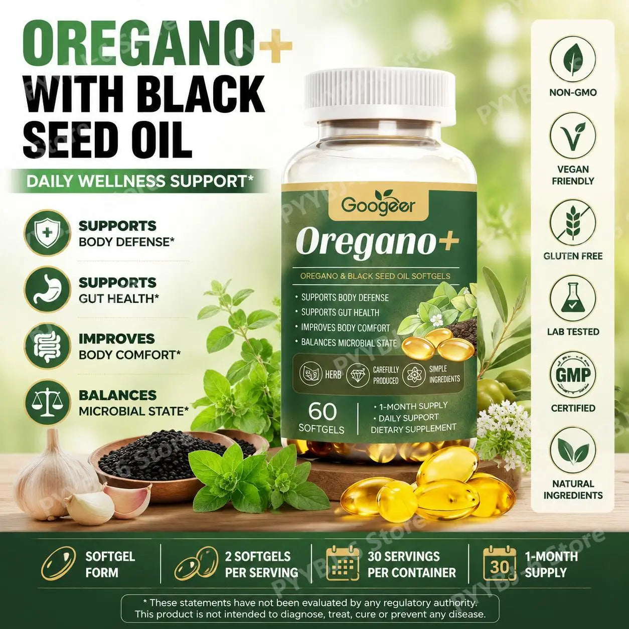 Oregano & Black Seed Oil Softgels | Gut Health Support Formula