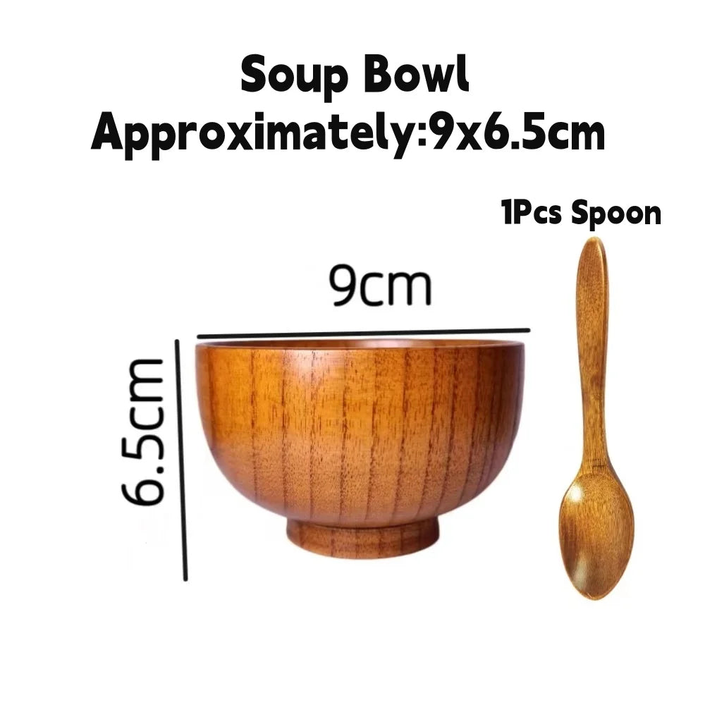Juego de cuencos de madera natural para sopa y ensalada | Vajilla ecológica