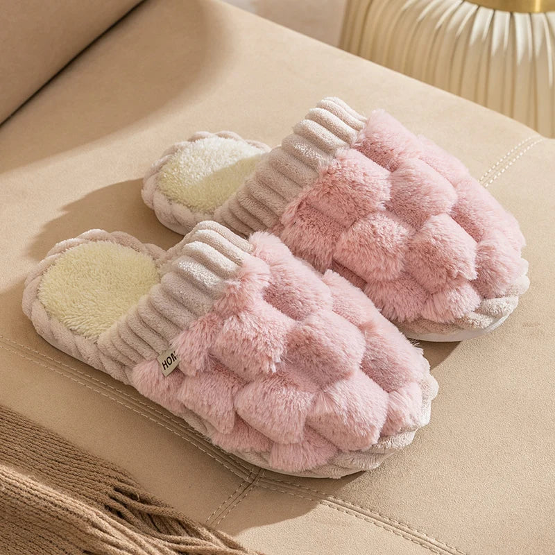 Cozy Couples Plaid Plush Slippers | Warm Indoor Winter Shoes