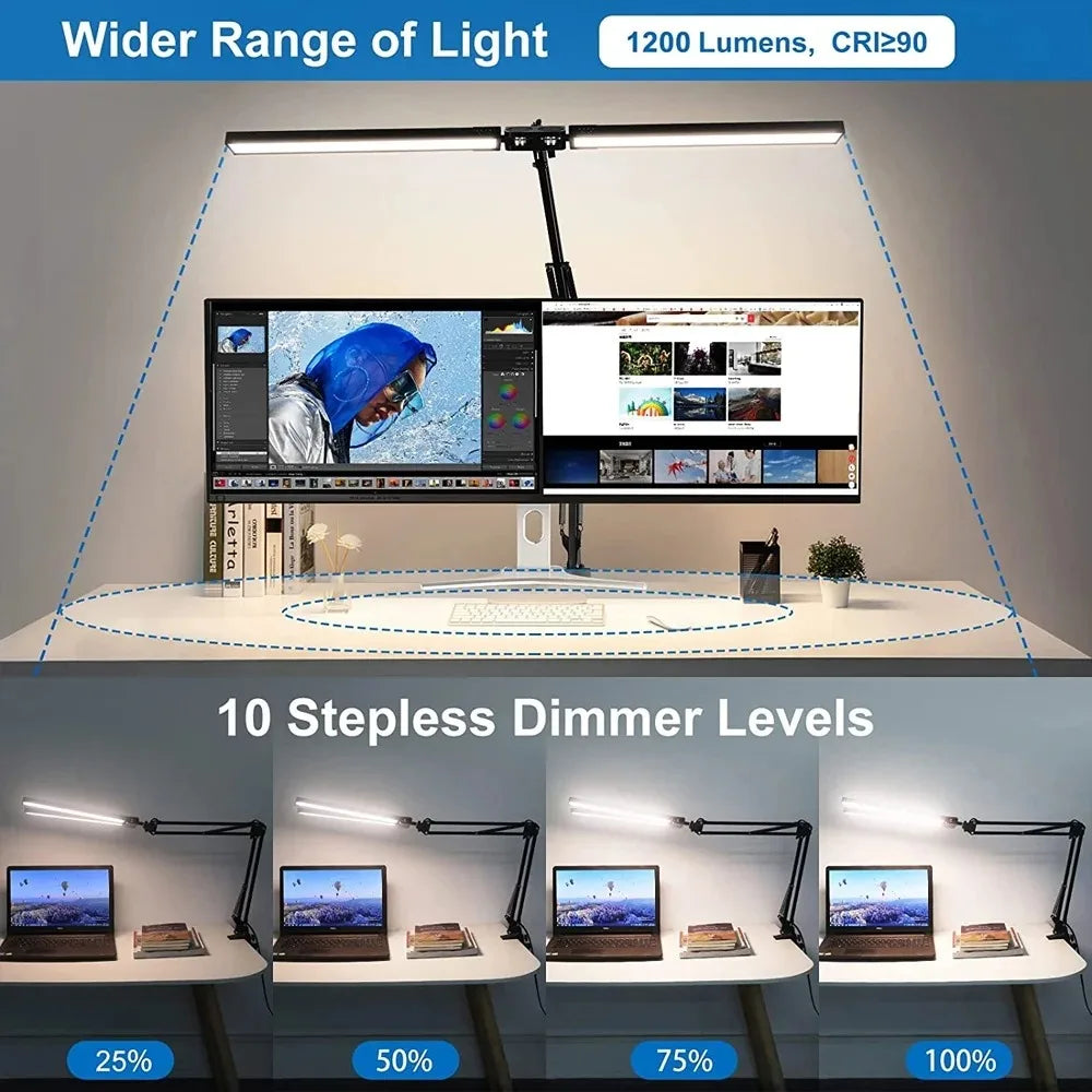 Dimmable Double Head LED Clip Desk Lamp | Brighten Your Workspace