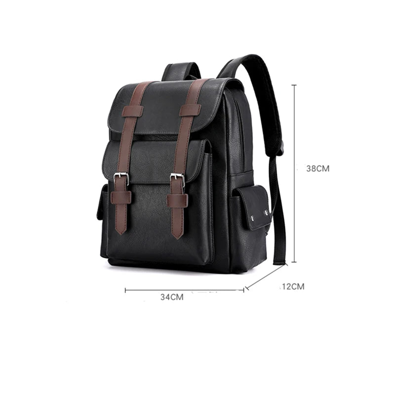 Men's PU Leather Backpack | Stylish Schoolbag for Laptops