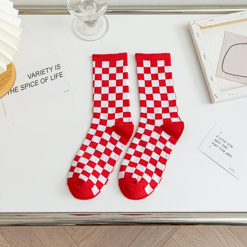 Stylish Women's Checkered Cotton Socks | Trendy Skateboard Socks