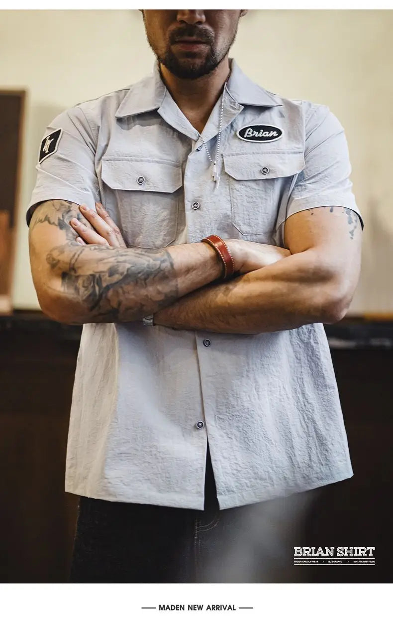 Men's Gray Printed Cuban Collar Shirt | Lightweight Summer Top