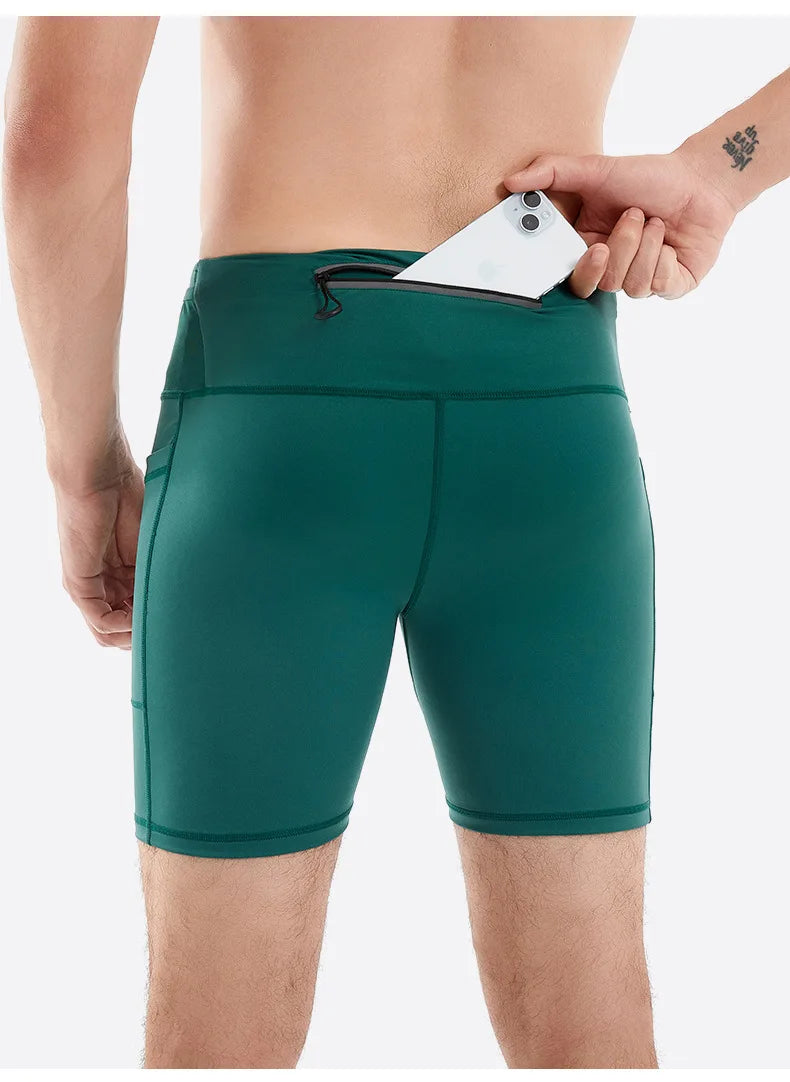 Quarter Length Compression Running Shorts with Multi-Pockets