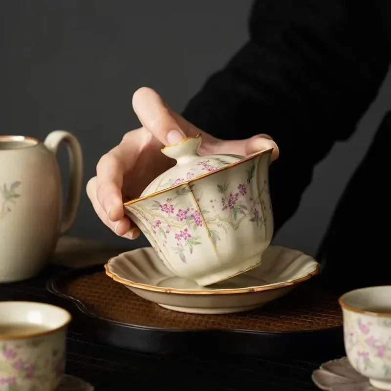 Retro Ceramic Tea Brewing Cup Set | Elegant Anti-Scald Teacup