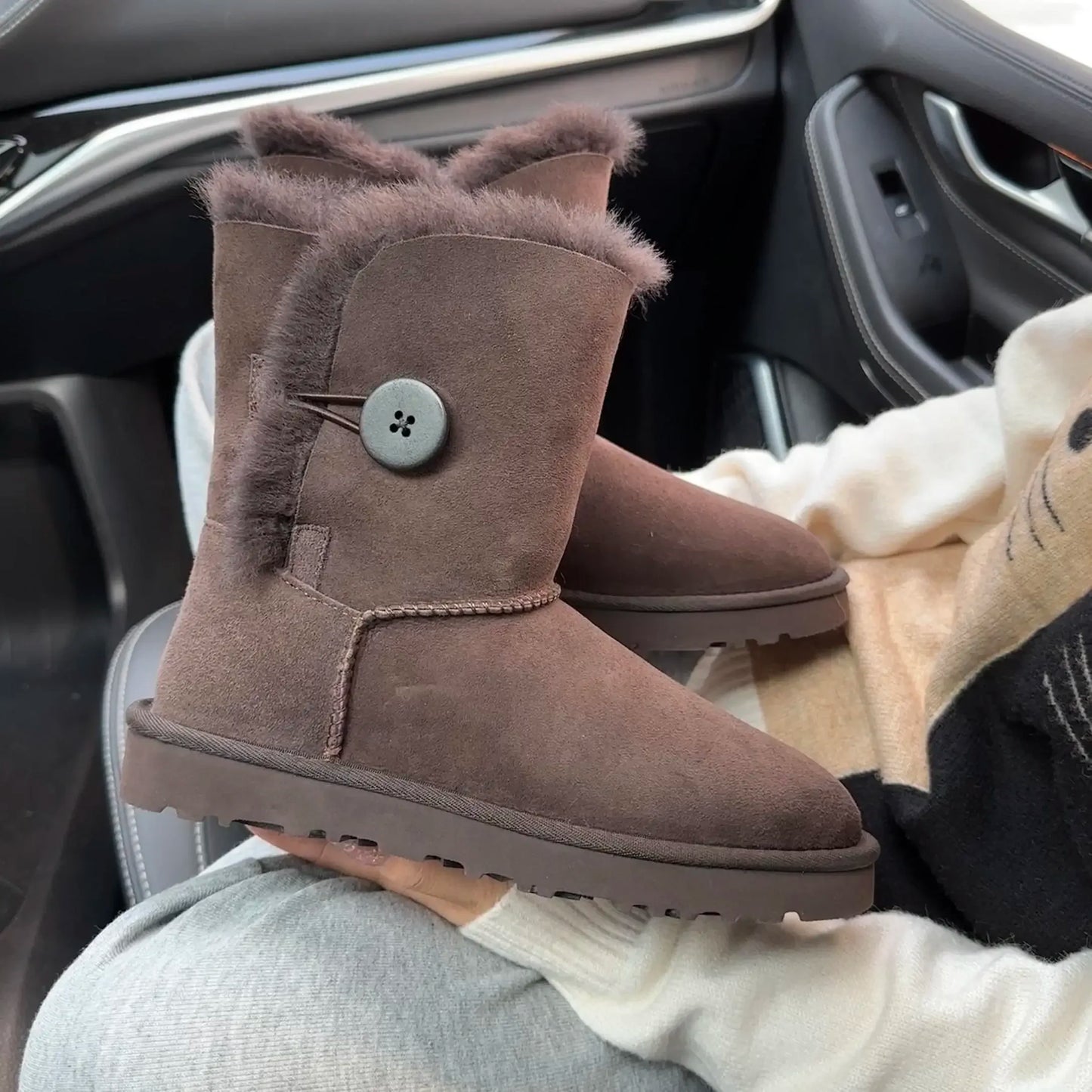 Women's Sheepskin Wool Snow Boots | Warm Fleece Lined Winter Boots