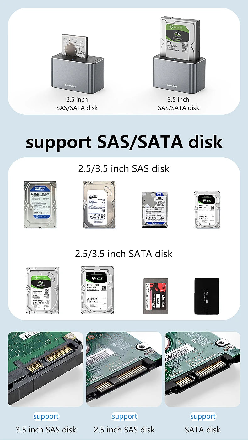 2.5/3.5 Inch SAS/SATA Hard Disk External Case | USB 3.0 Docking Station