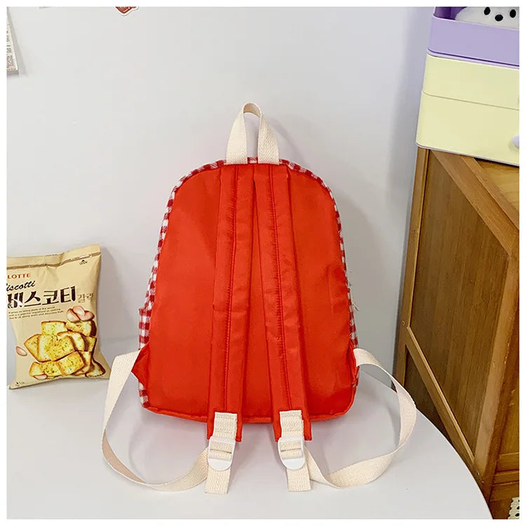 Stylish Girls Red Plaid Backpack | Large Capacity School Bag
