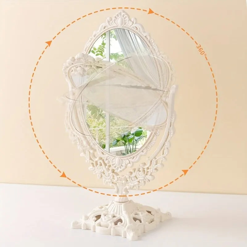 Vintage European Desktop Makeup Mirror | Double-Sided Stylish Accessory