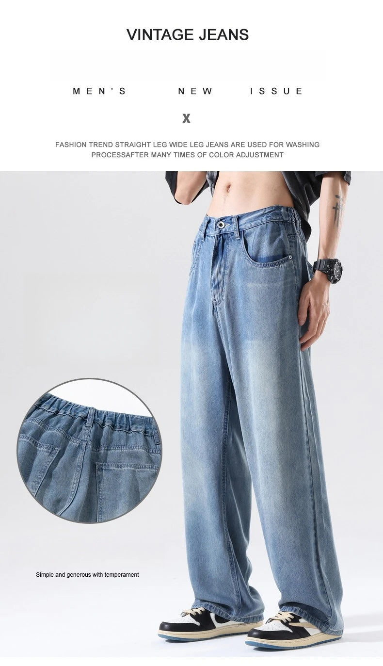 Men's Wide Leg Jeans | Breathable Loose Straight Leg Denim Pants
