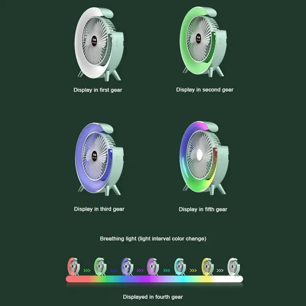 Portable USB Rechargeable Fan | 7-Color LED Mini Cooling Fan