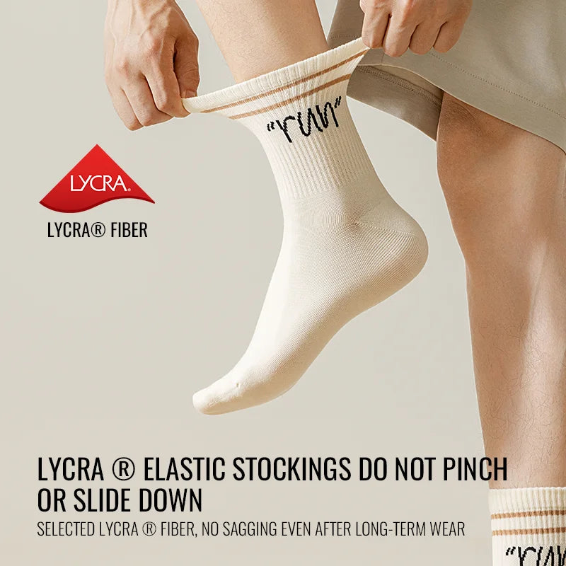 MiiOW Trendy Stripe Letter Sock Men Teen Athletic Sport Sock Moisture Wicking Anti Odor Warm Winter Crew Sock Long Staple Cotton