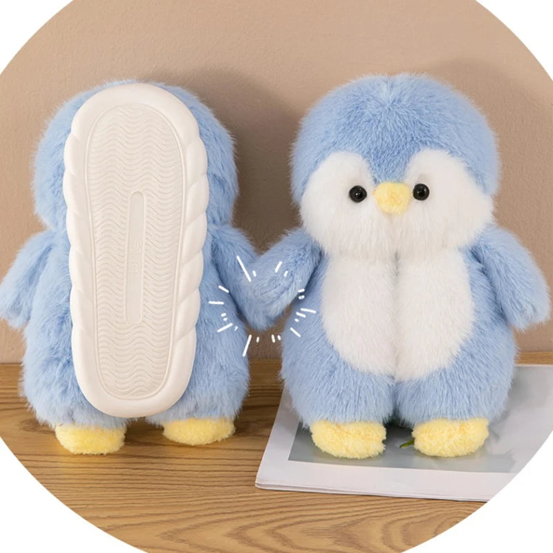 Cute Cartoon Penguin Cotton Slippers | Warm Plush Indoor Shoes