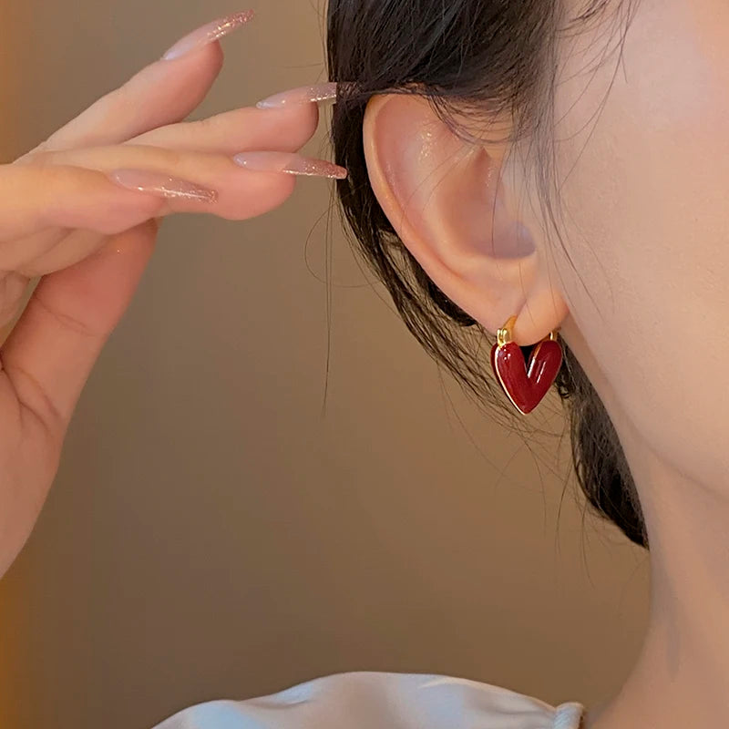 Elegant Wine Red Heart Shaped Drop Earrings | Fashion Jewelry for Women