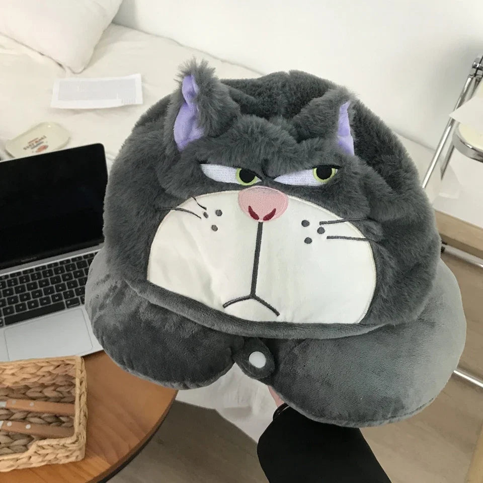 Kawaii Cat U-Shaped Neck Pillow | Cozy Hooded Travel Companion