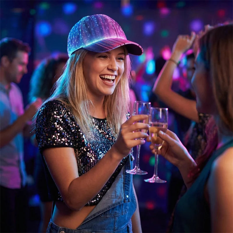 LED Fiber Optic Baseball Cap | Glowing Hip-Hop Hat for Parties