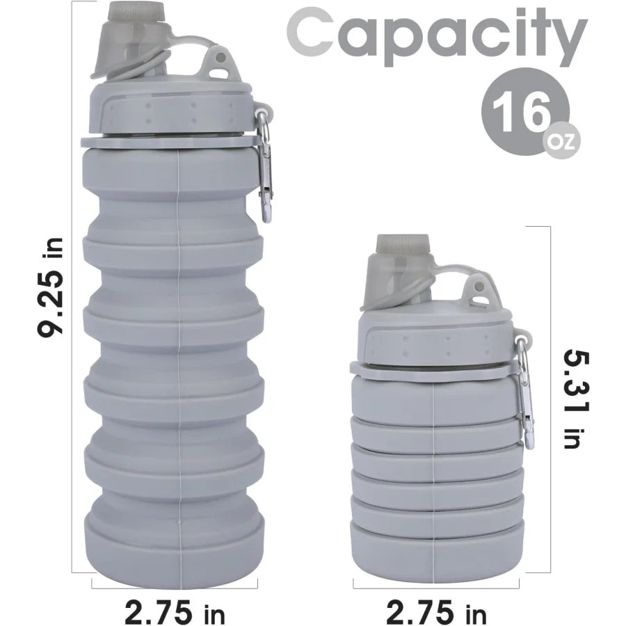 Light Gray Foldable Water Bottle | Reusable Collapsible Design
