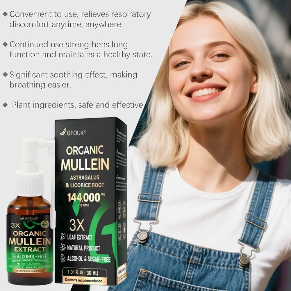 Organic Mullein Herbal Lung Cleansing Spray | Natural Breathing Aid