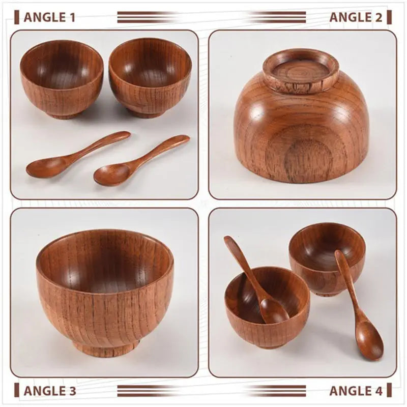 Juego de cuencos de madera natural para sopa y ensalada | Vajilla ecológica