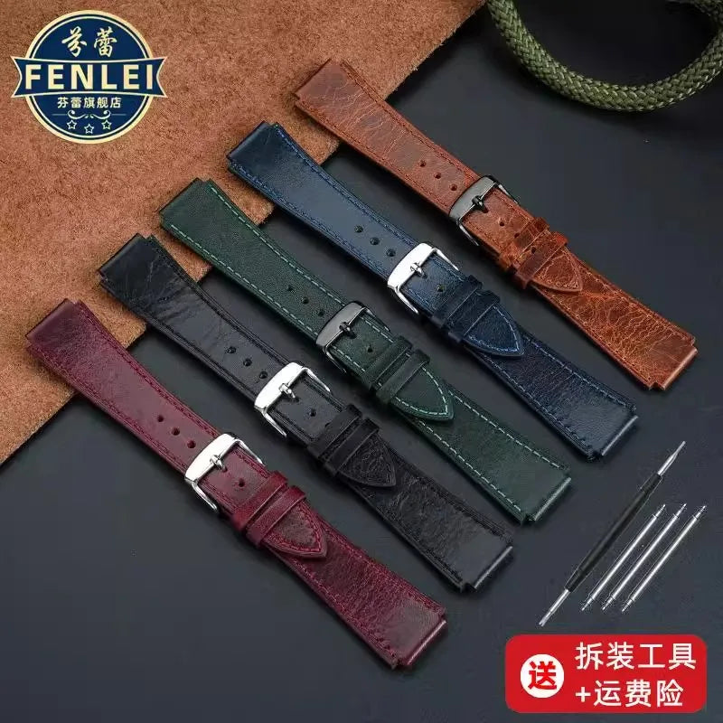 Retro Genuine Leather Watchband | Vintage Men's Bracelet 18MM
