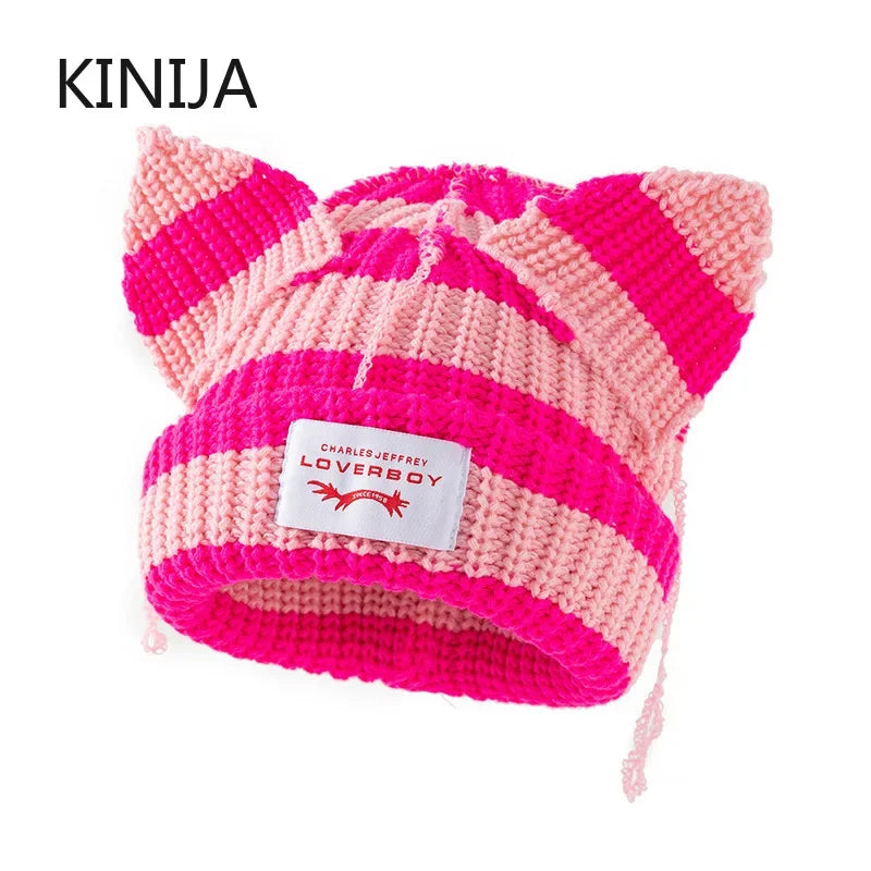 Unisex Cat Ear Beanie | Warm Crochet Knitted Skullies Hat