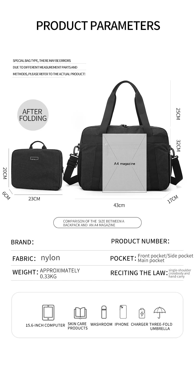 Large Capacity Nylon Tote Bag | Perfect for Travel & Gym