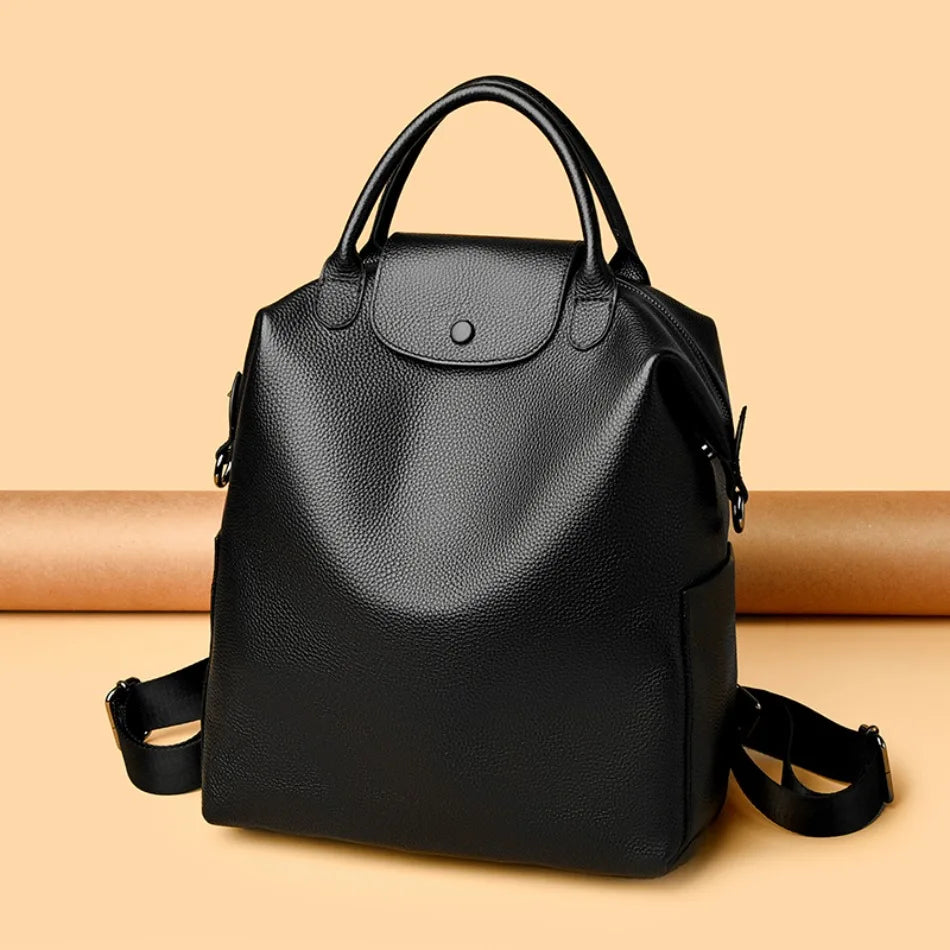 Genuine Cowhide Leather Women's Backpack | Stylish Large Capacity Bag