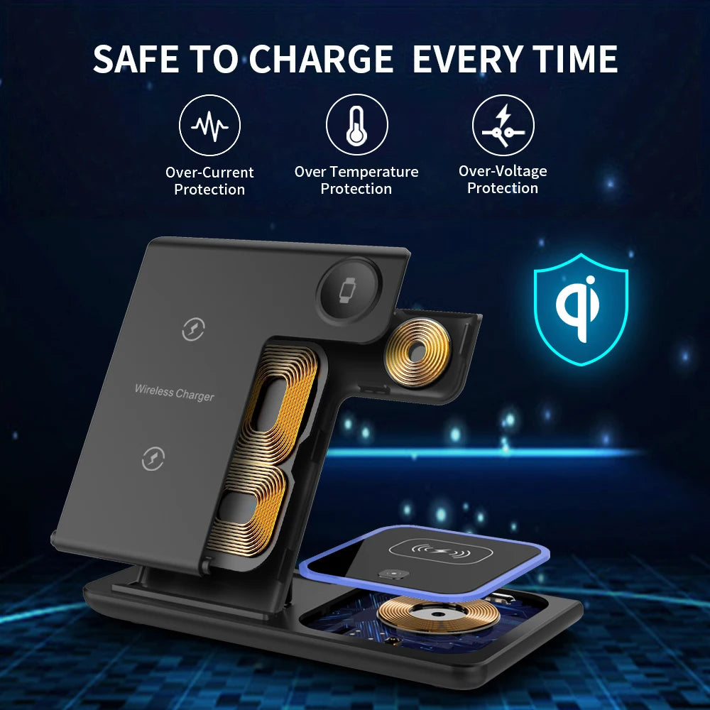 30W Foldable 3-in-1 Wireless Charging Station | Fast Qi Charger